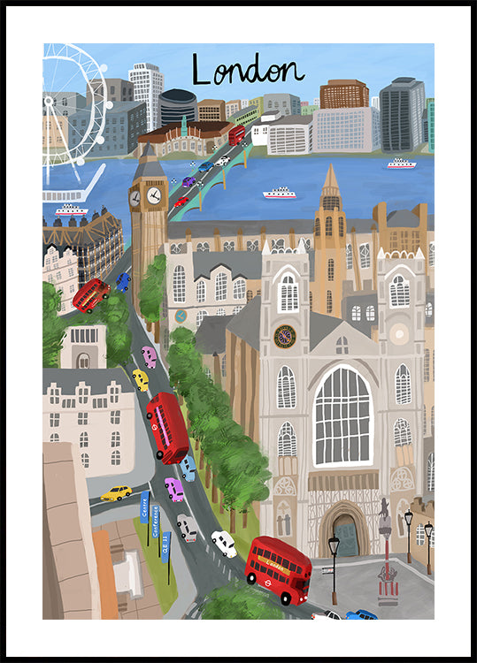 London City met uitzicht op de rivier de Theems en de Big Ben door kunstenaar Carla Daly Poster