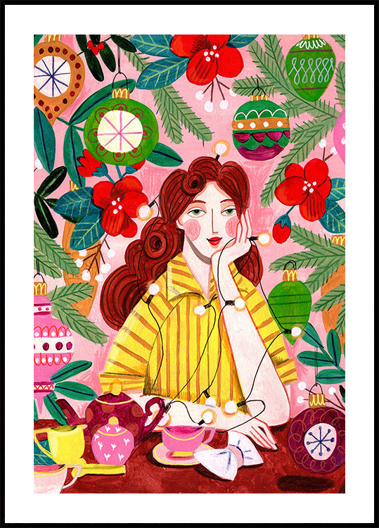 Retro Kerstvrouw Poster