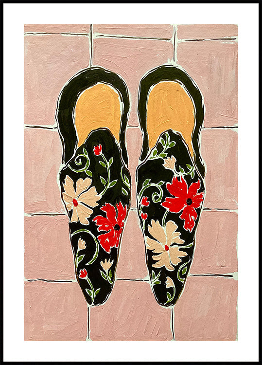 Black Shoes On Pink Tiles Plakat