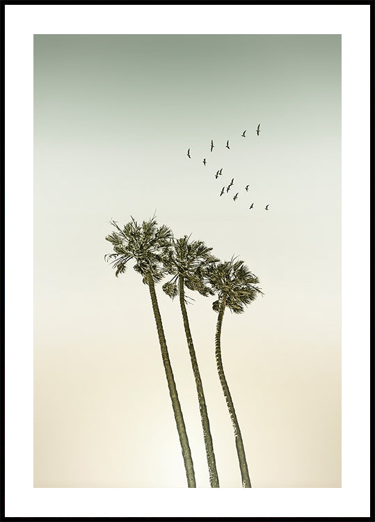 Vintage minimalistische palmbomen & zonsondergang poster