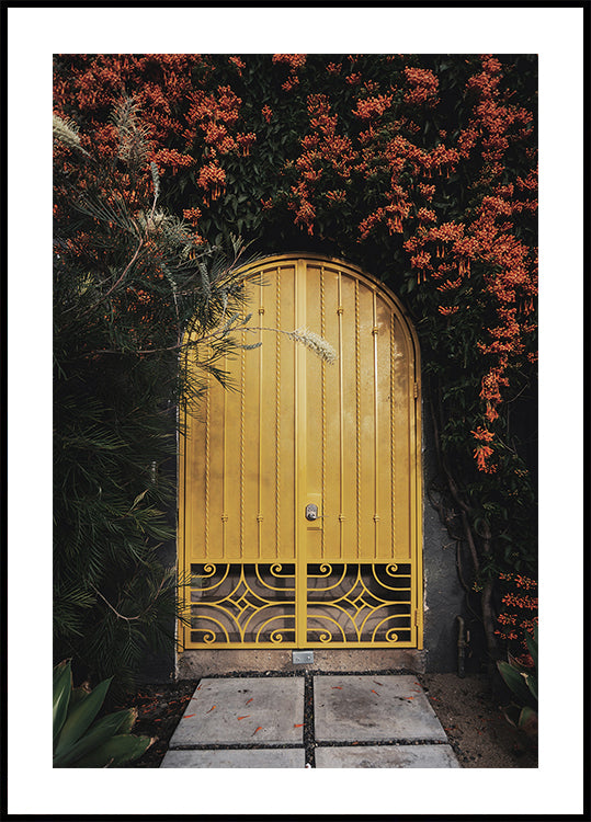 Yellow Door with Orange Flowers Plakat - Posterbox.dk