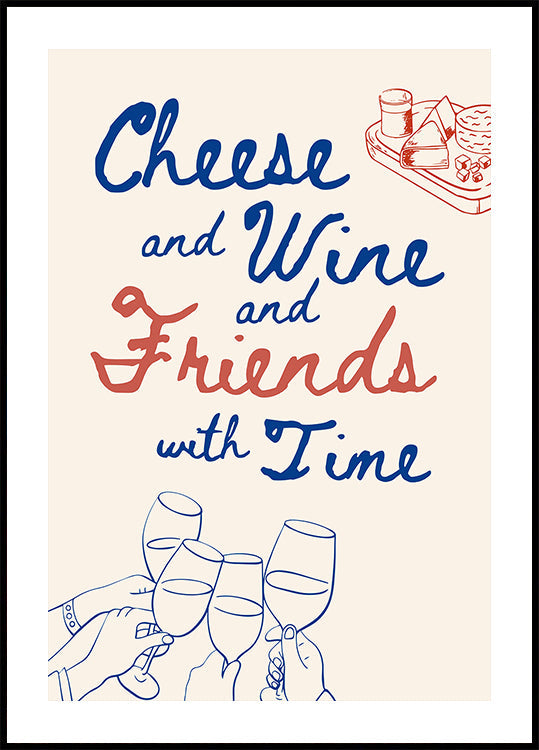 Kaas en wijn..., tekst + illustratie poster
