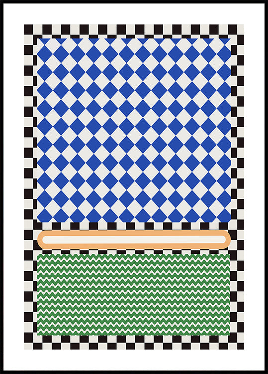 Geometrisch patroon met blauwe en witte diamantenposter