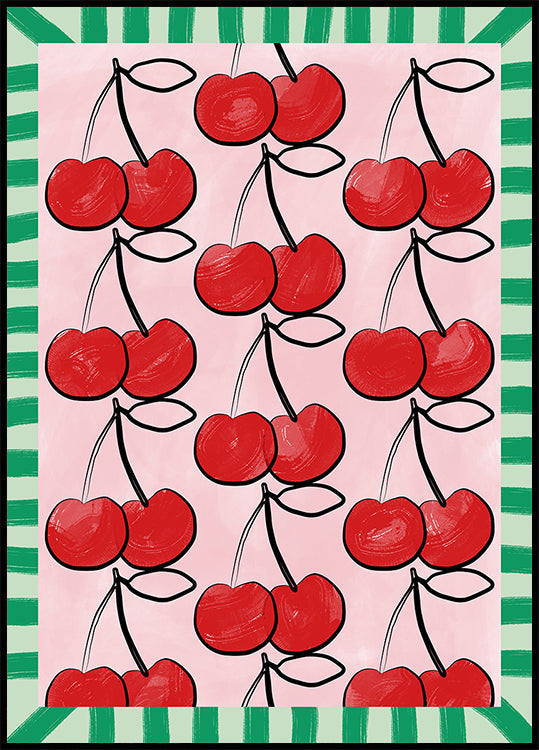 Red Cherries on a Pink Plakat