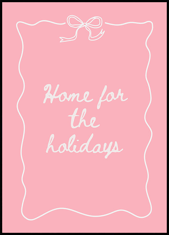 Huis voor de feestdagen - Wit op roze poster