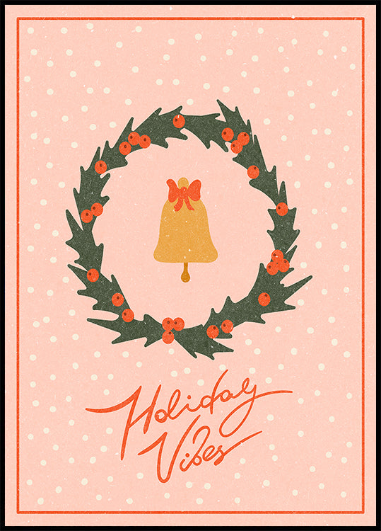 Kerstkrans met bel en boog Poster