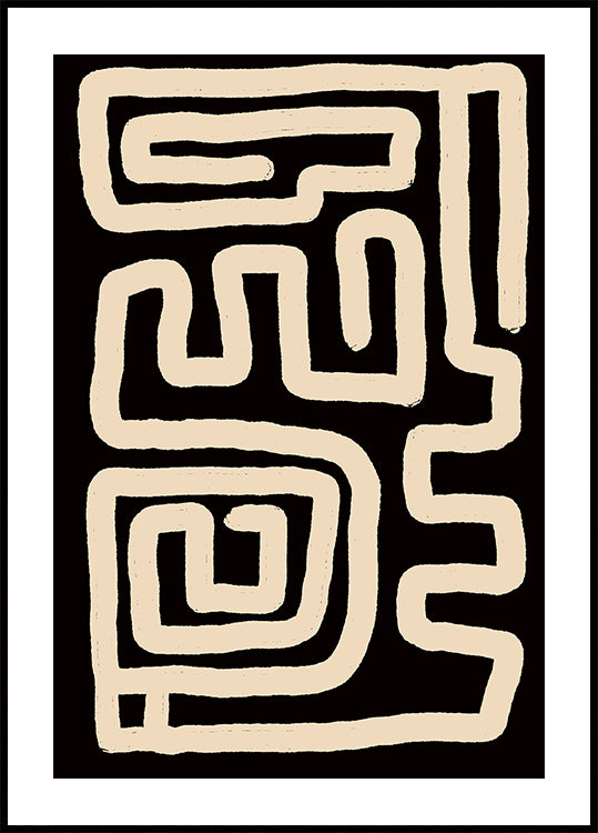 Beige doolhof lijnen Poster