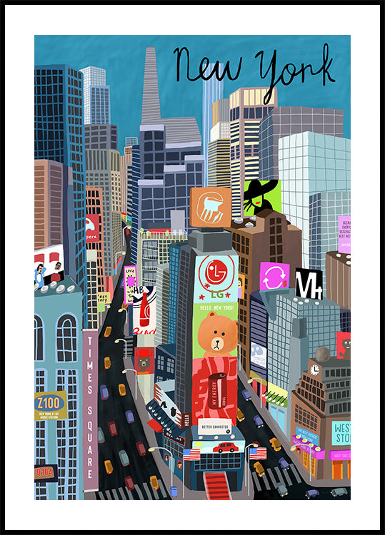 Times Square, New York Illustratie door kunstenaar Carla Daly