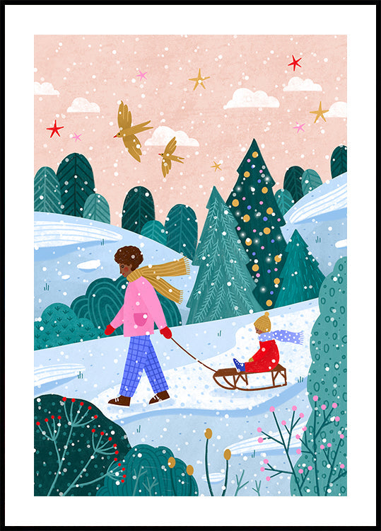 Besneeuwde slee wandeling poster