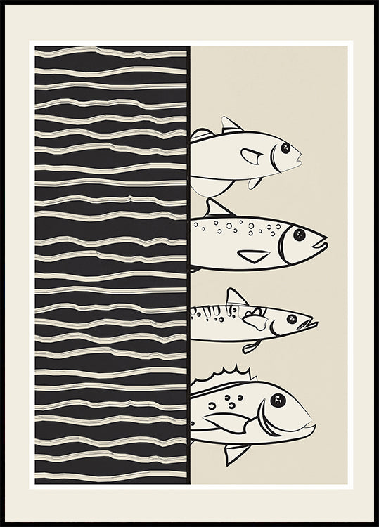 Abstract Fishes On Waves Plakat - Posterbox