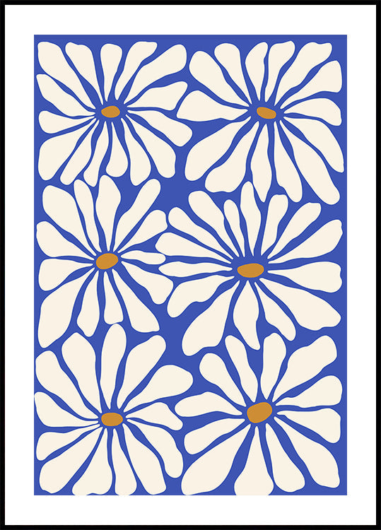 Zonnige bloemen blauwe poster