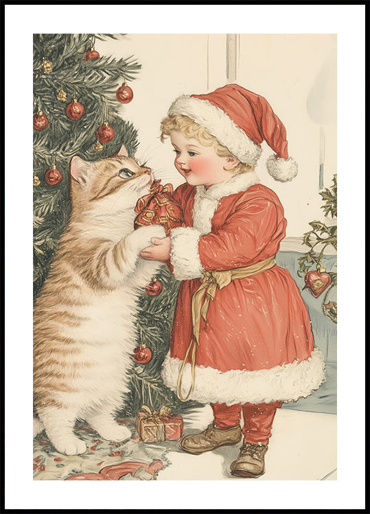 Kerst kind en kat poster