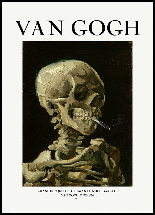 Hoofd van een skelet met een brandende sigaret Poster
