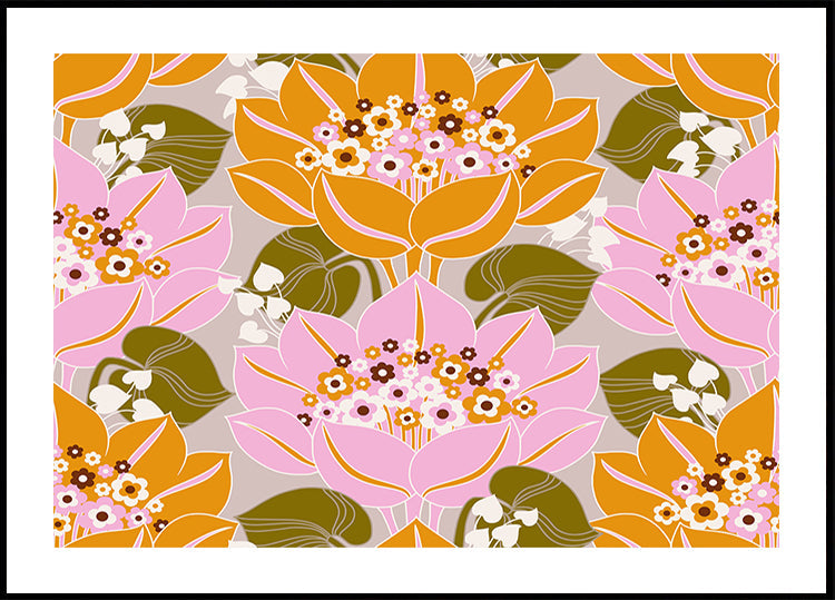 Roze en oranje bloemen met groene bladeren