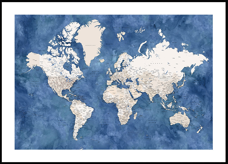 Gedetailleerde wereldkaart met steden, Sabeen (NIEUW)