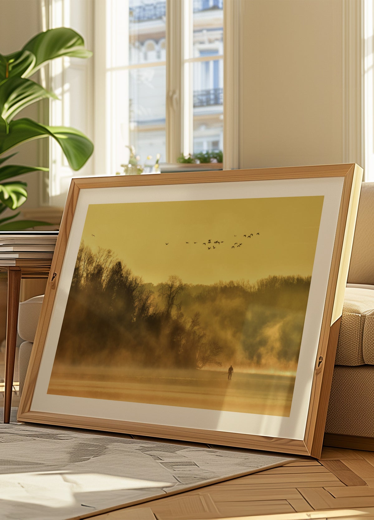Gouden mist eenzame figuur