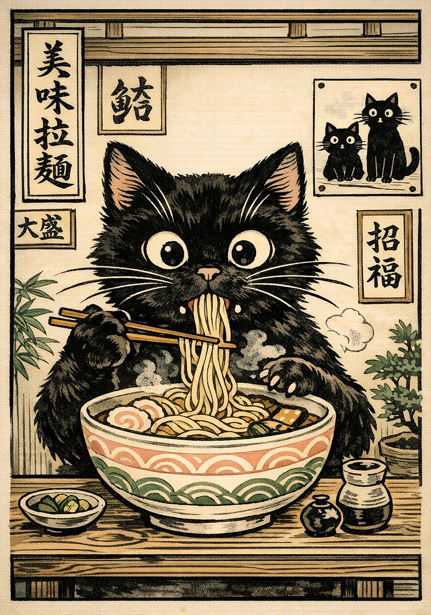 Ramen Cat Delight Poster - Posterbox