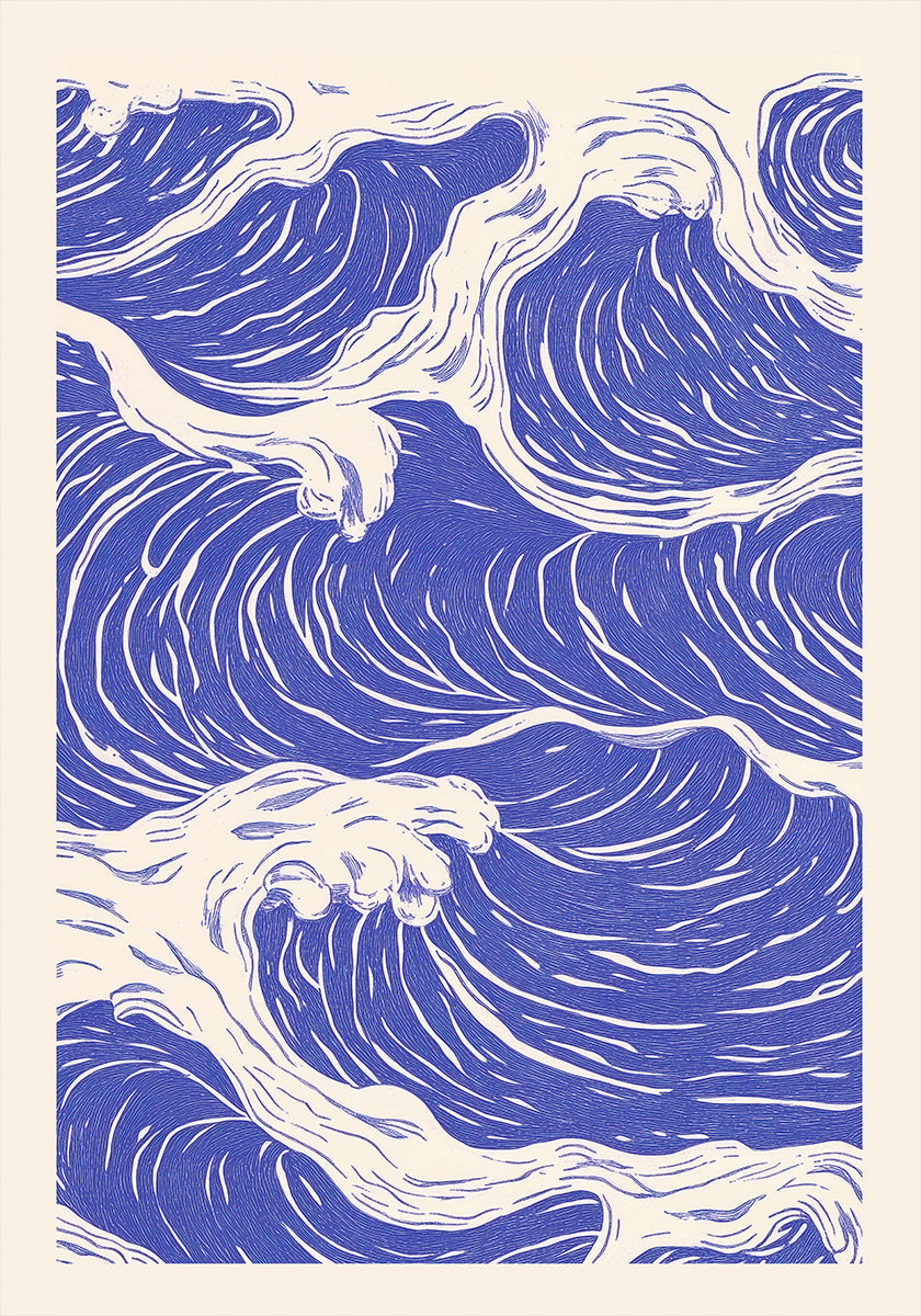 Abstract Blue Ocean Waves Plakat - Posterbox