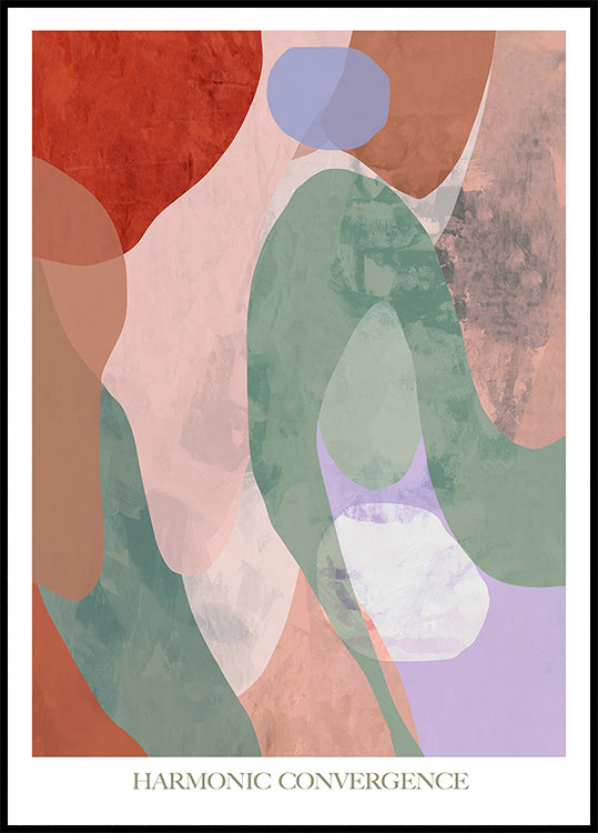 Het beeld is een abstract kunstwerk met een harmonieus kleurenpalet en organische vormen.