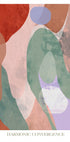 De afbeelding is een abstract kunstwerk met een harmonieuze samenkomst van verschillende vormen en kleuren, waaronder tinten rood, groen, blauw en paars.