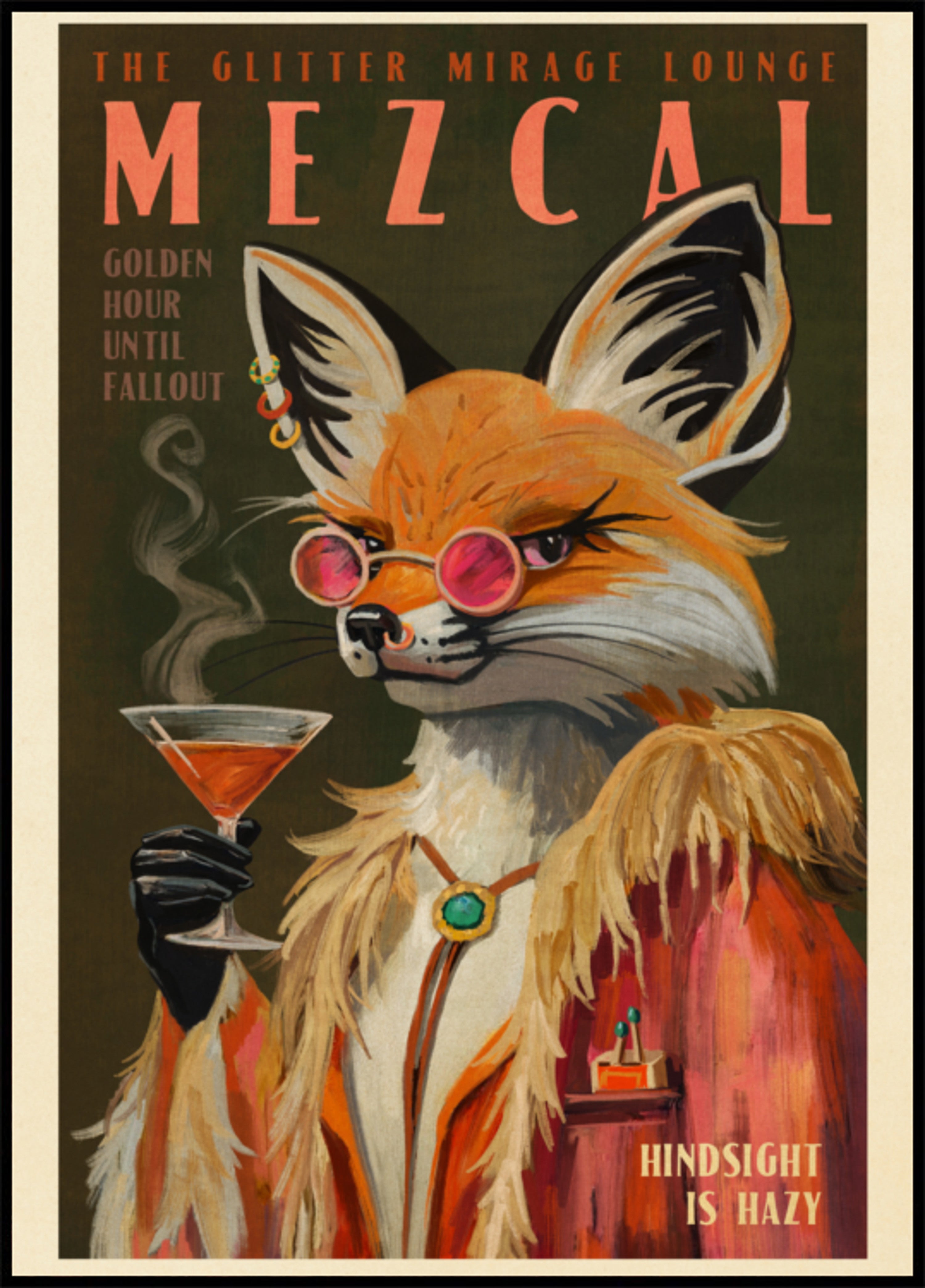 Mezcal Fox-print. Vintage alcoholposters en cocktaildecor