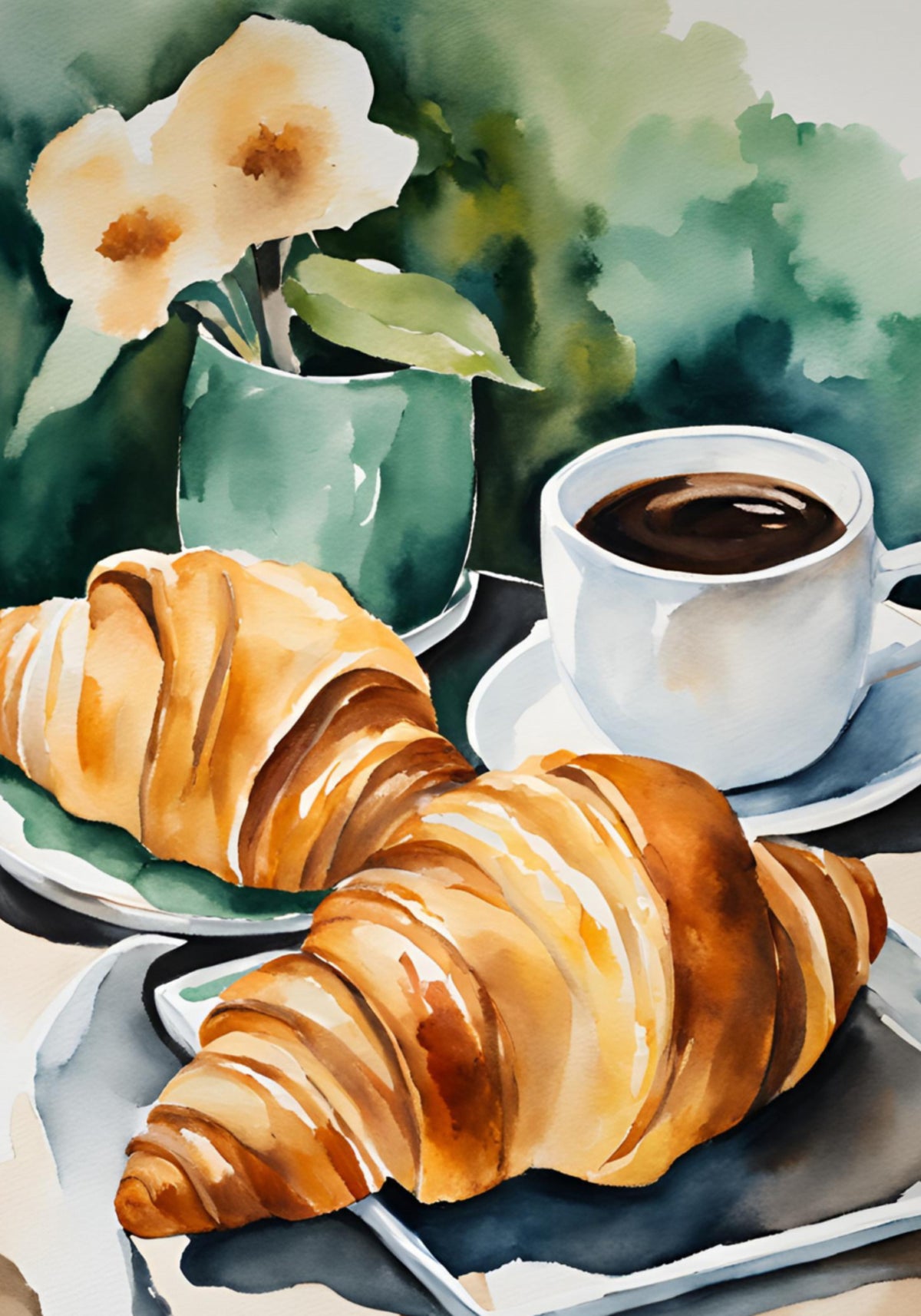 Verse croissants en koffie