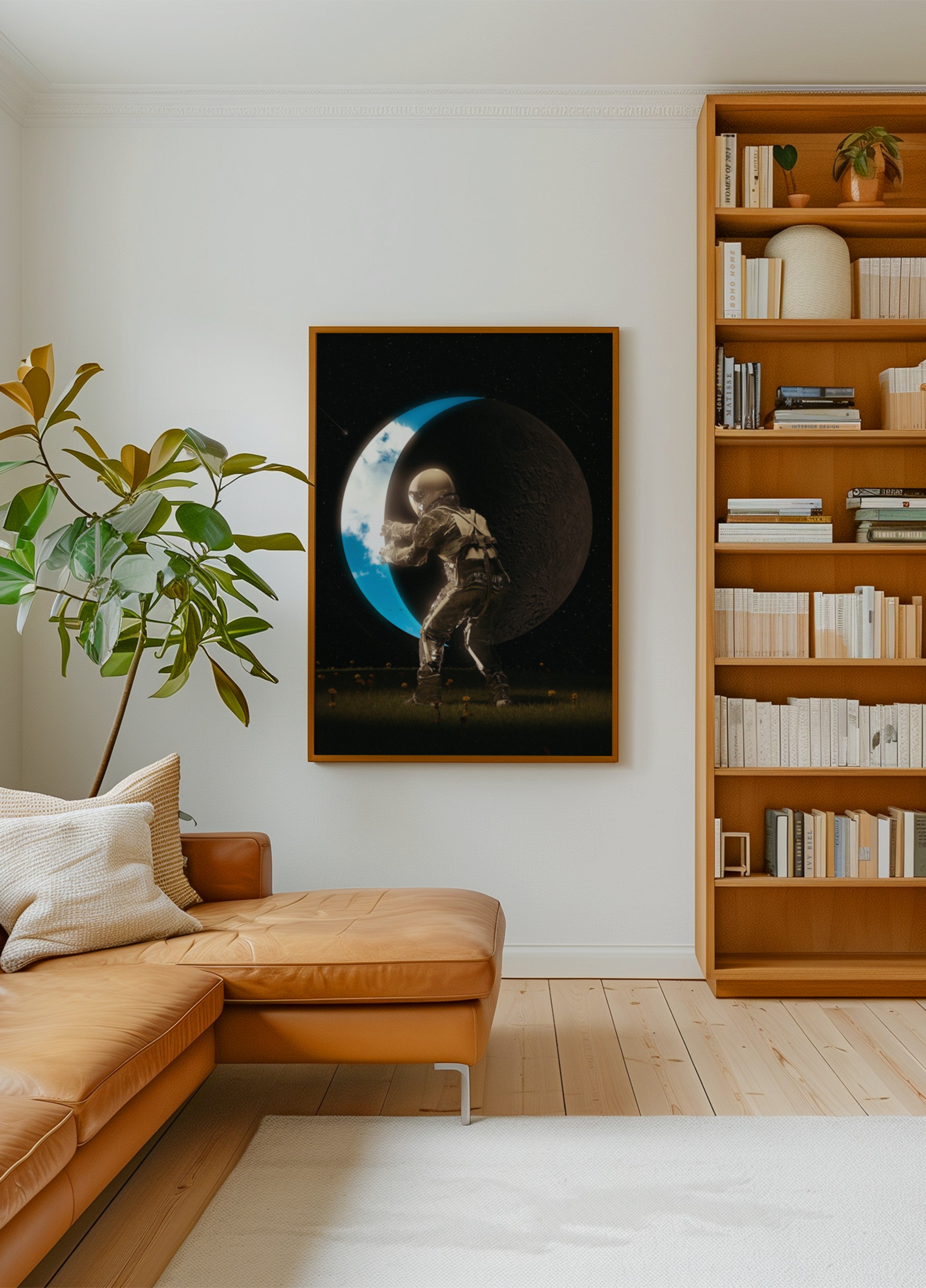 Astronaut die de maan vasthoudt