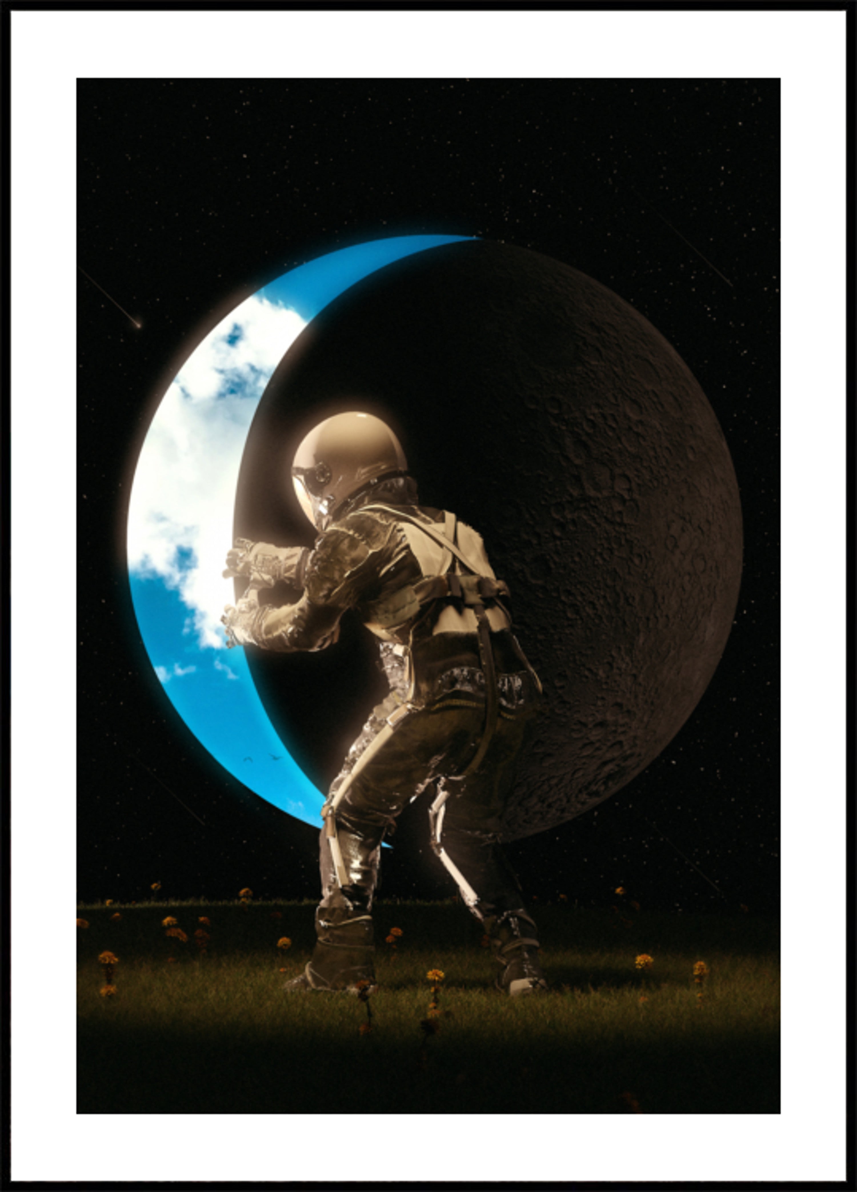 Astronaut die de maan vasthoudt