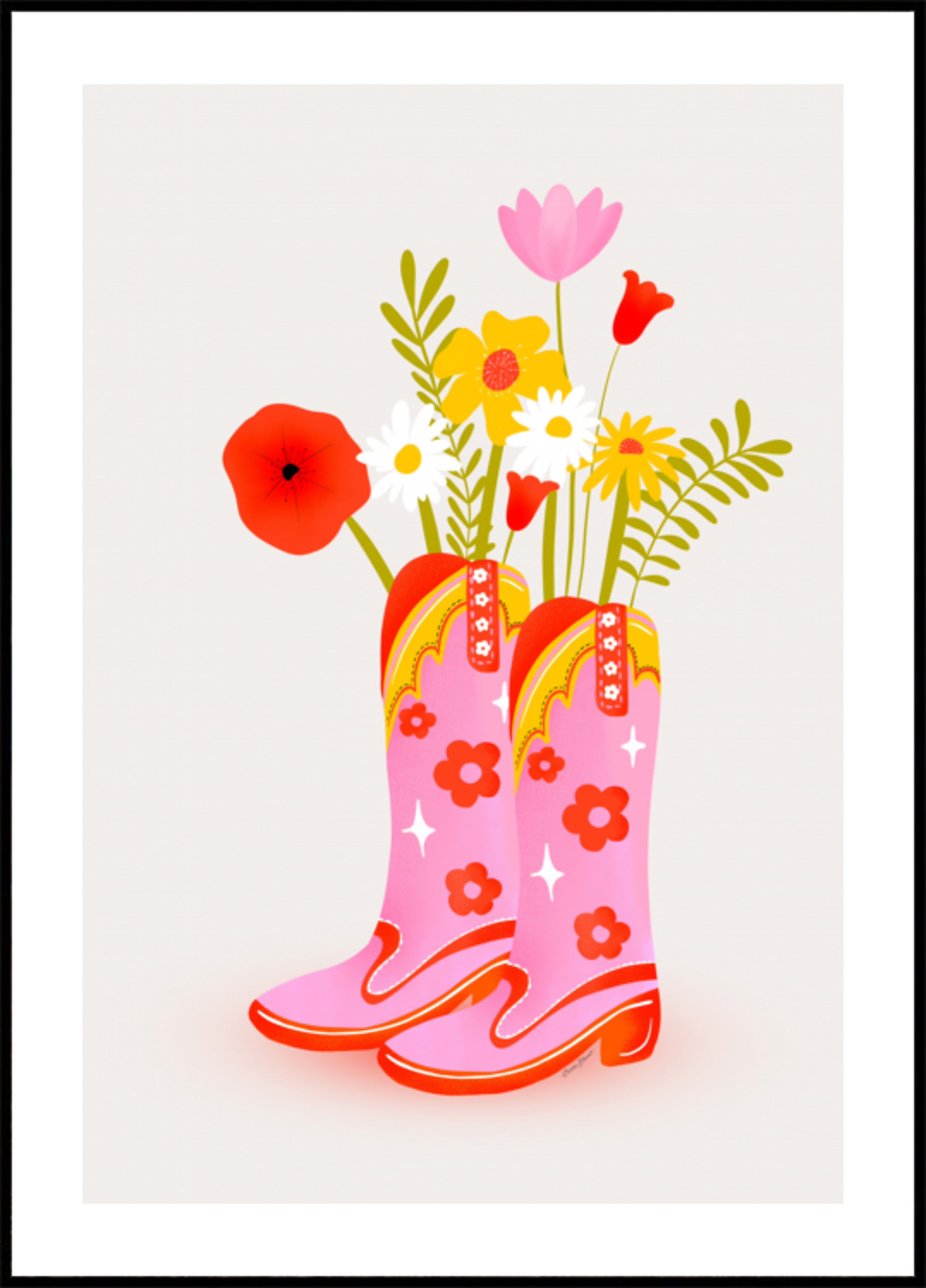 Pink Cowboy Boots Flowers - Posterbox
