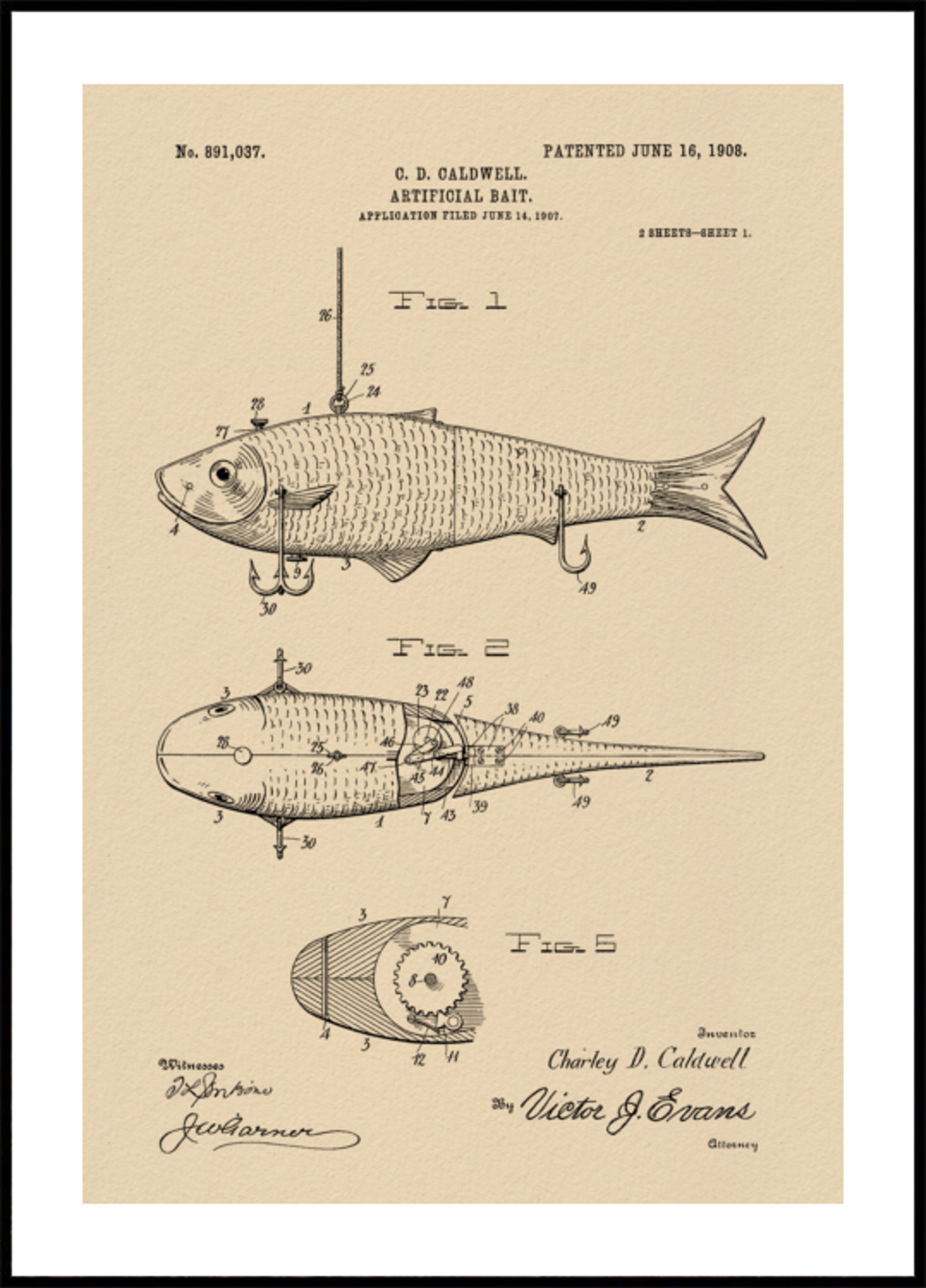 Vintage visserij lokken patent
