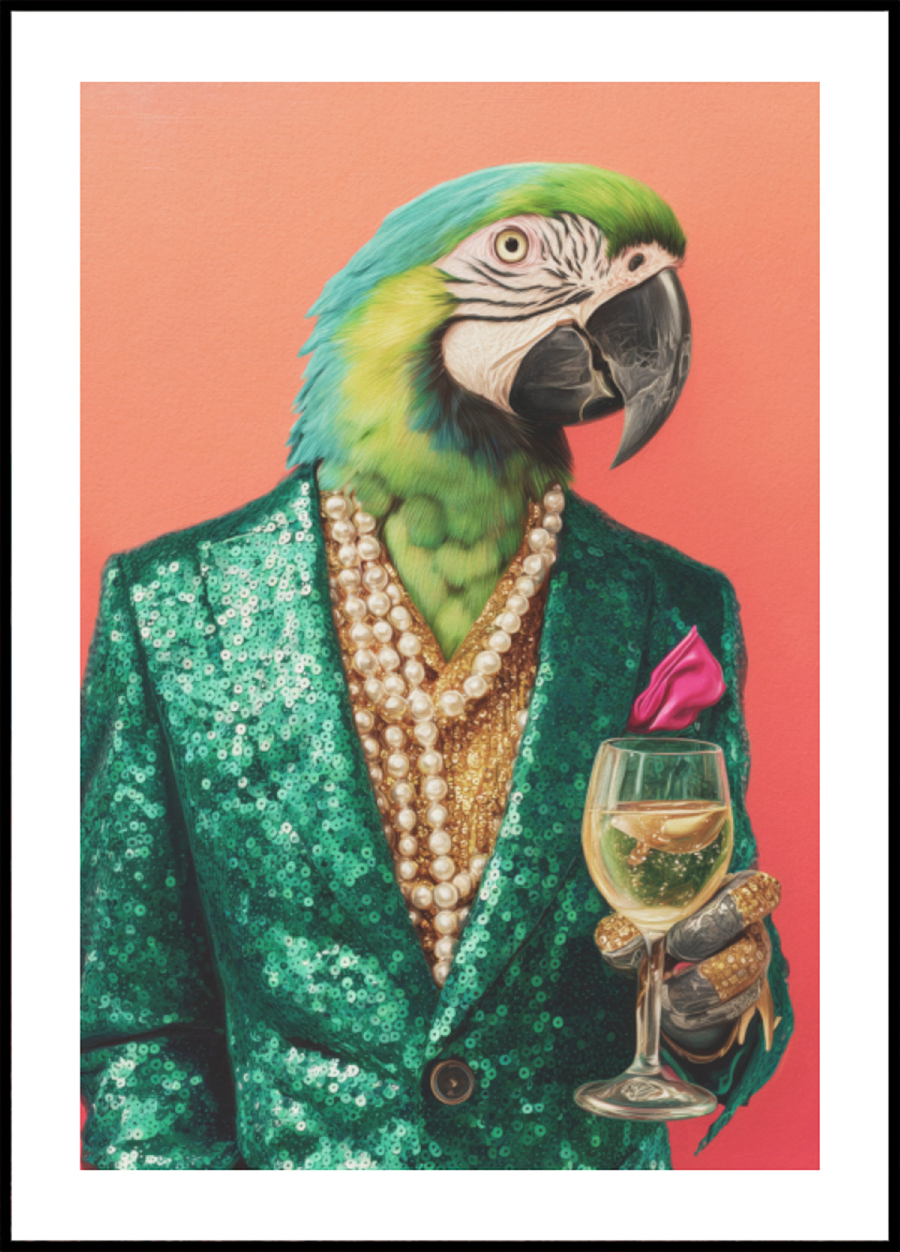 Dapper Papegaai met Wijn