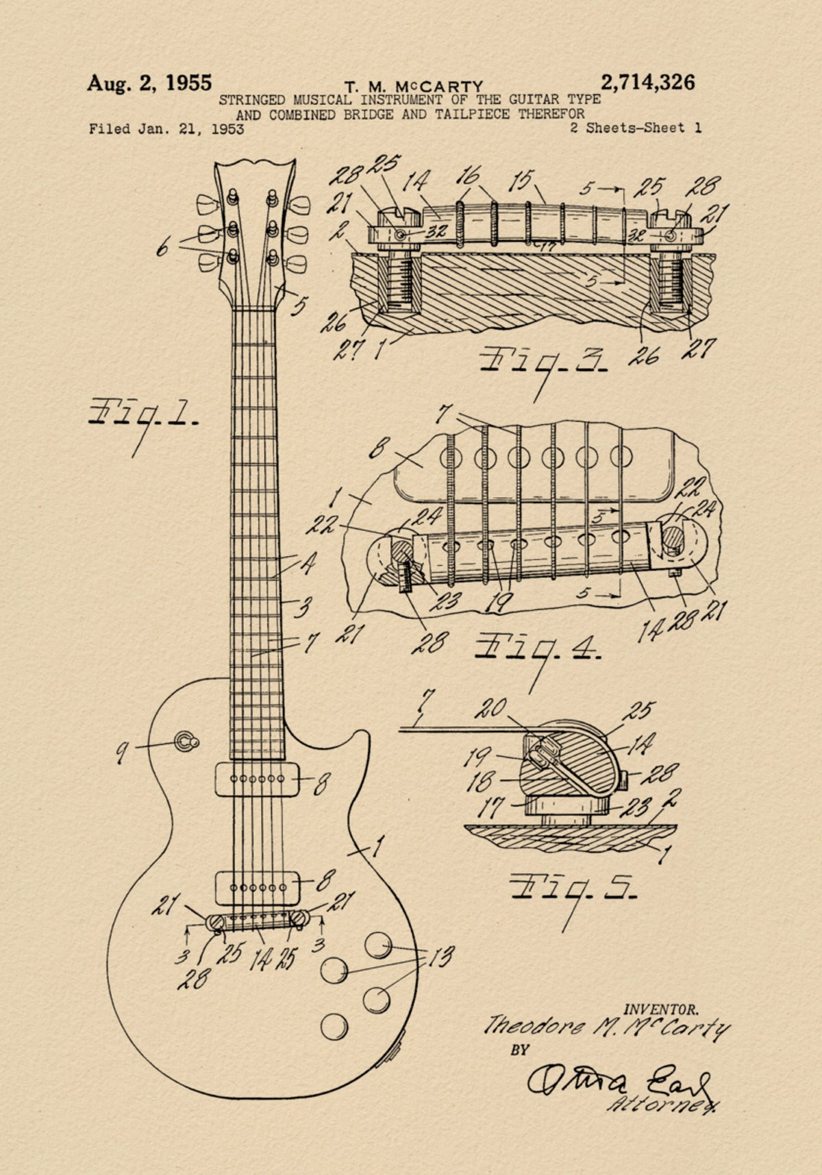 Vintage gitaar patent tekening