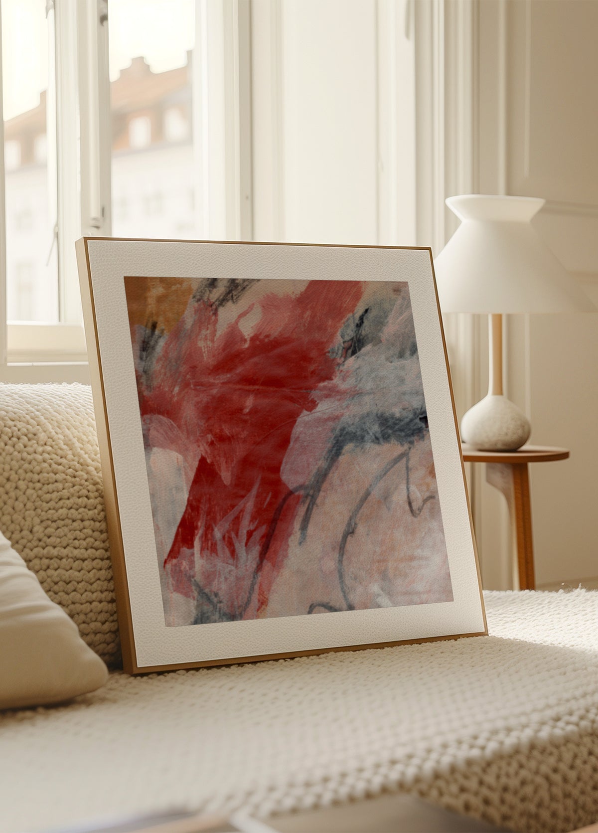 Rode abstracte penseelstreken