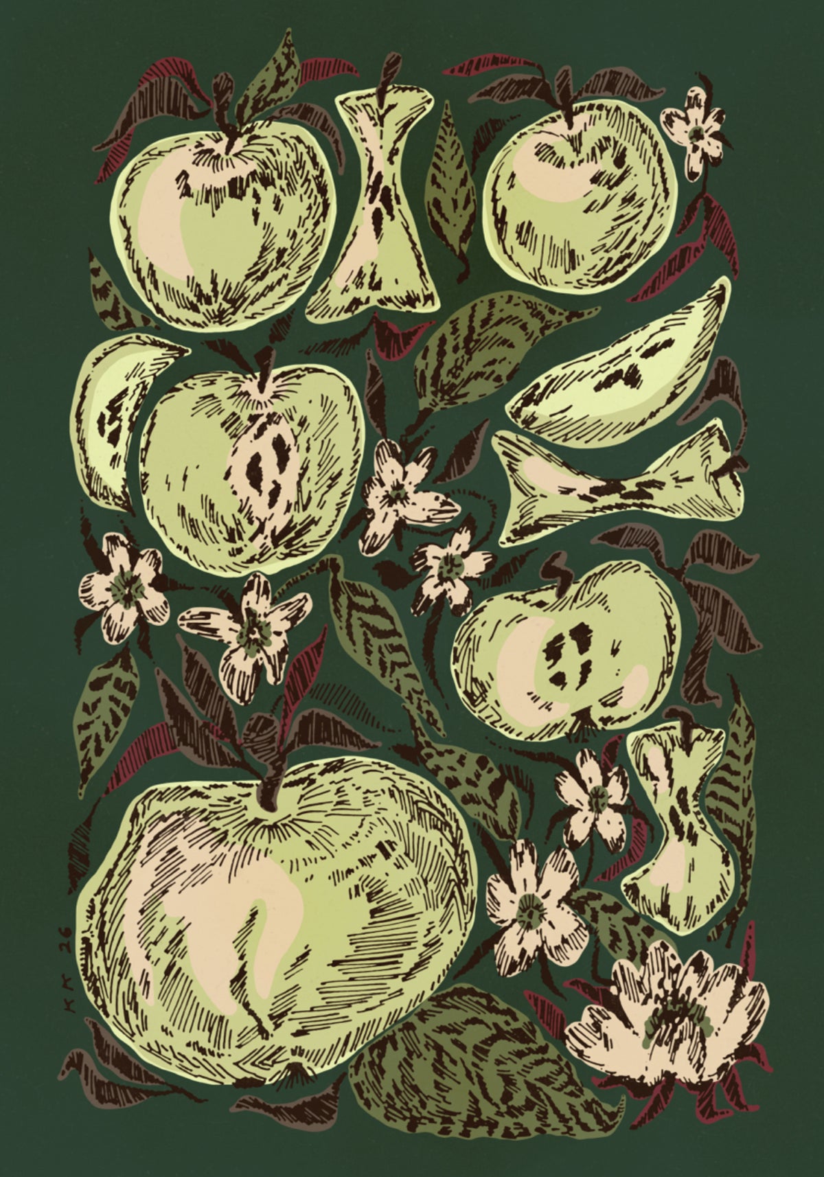 Getekende groene appels