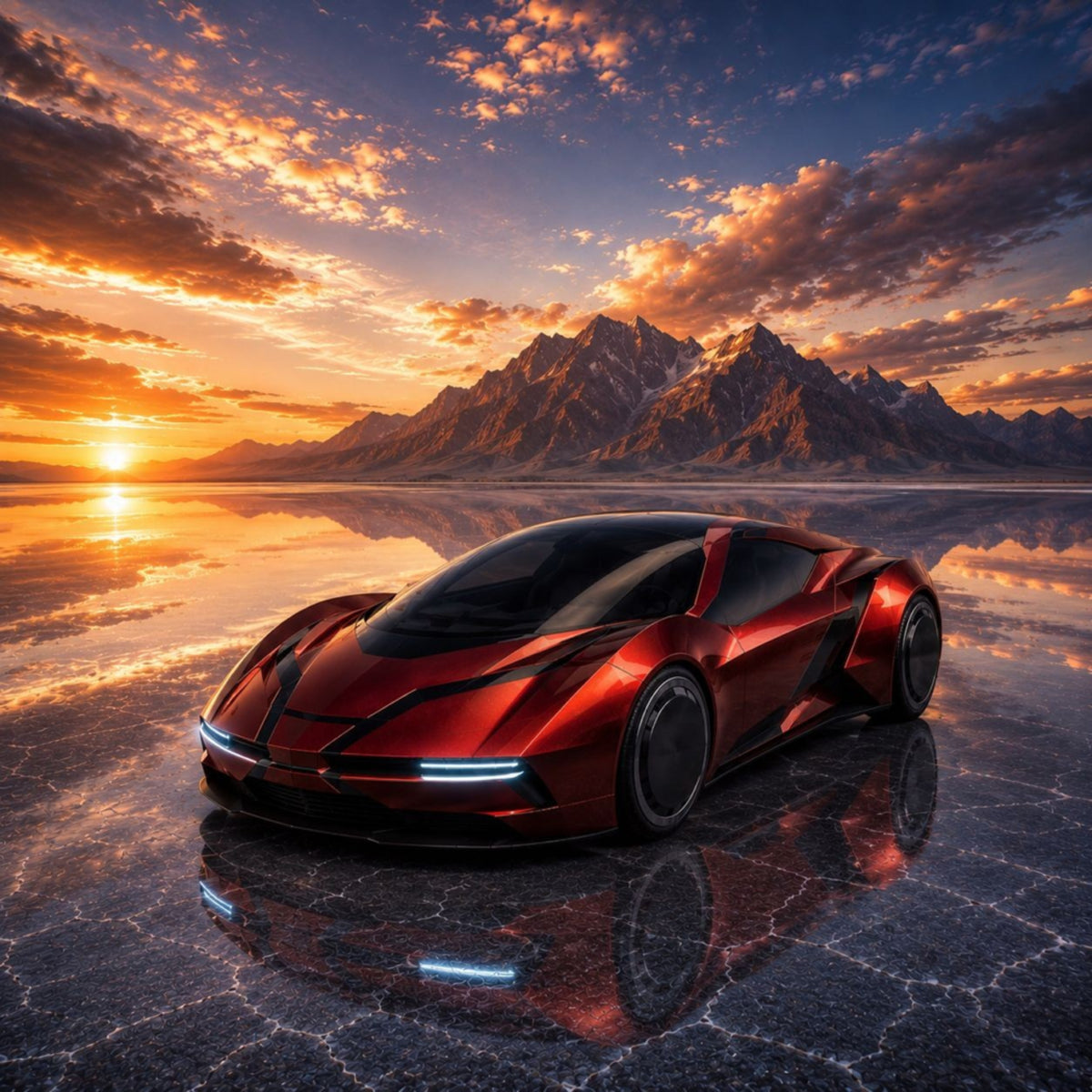 Levendige zonsondergangsportwagen