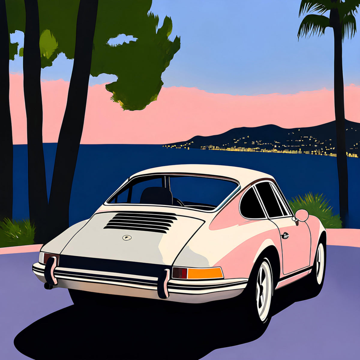 Roze klassieke autozonsondergang