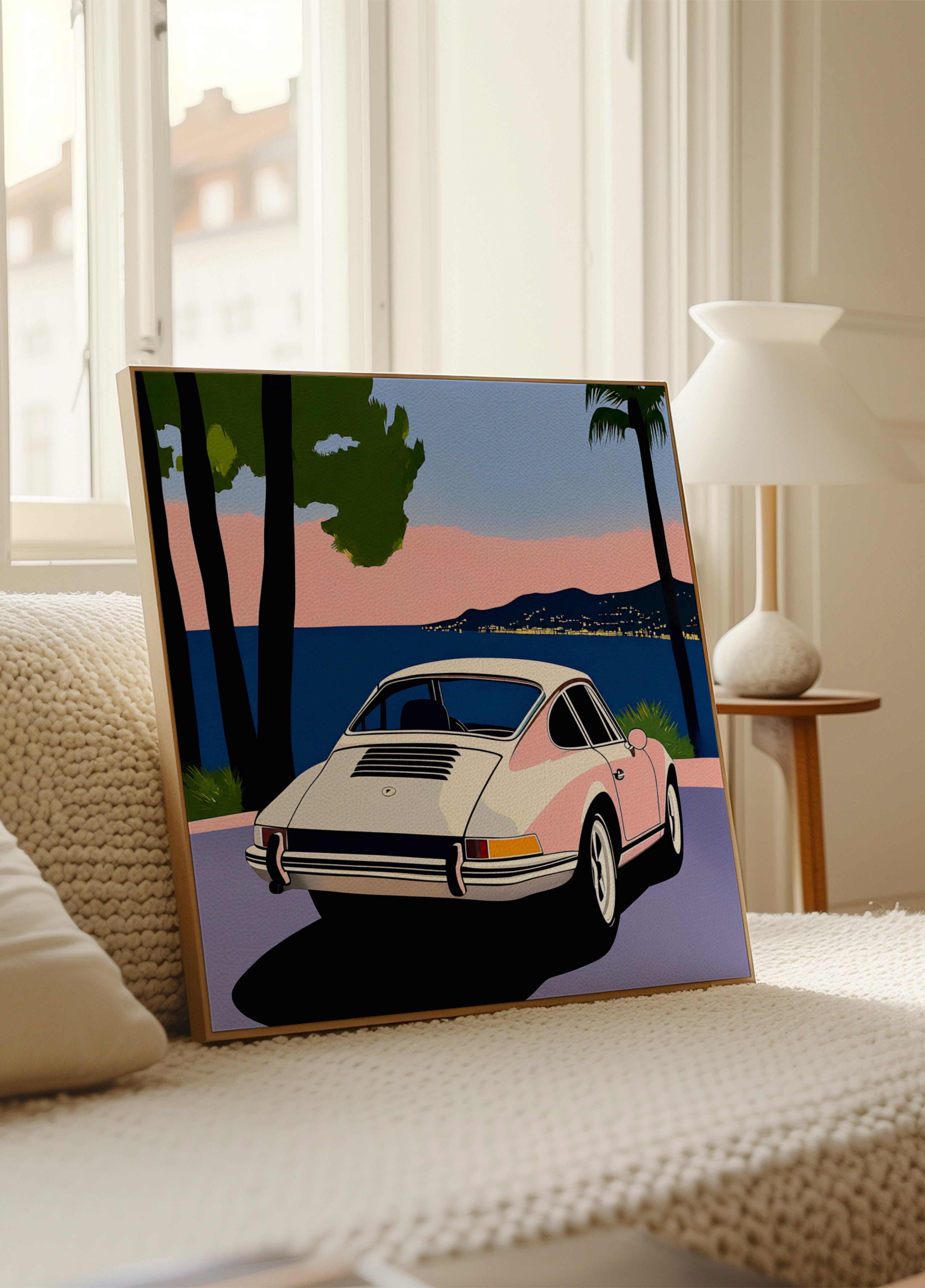 Roze klassieke autozonsondergang