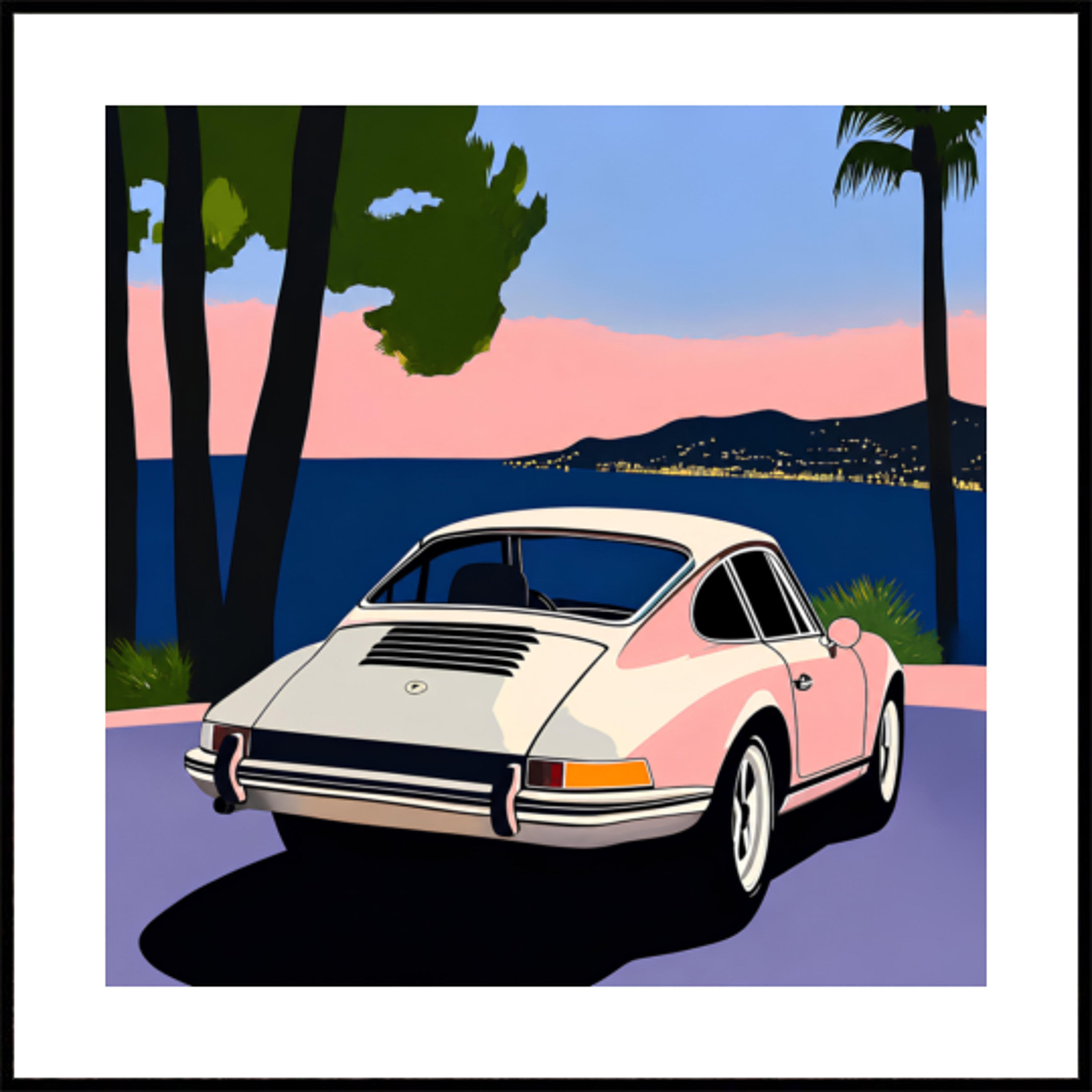 Roze klassieke autozonsondergang