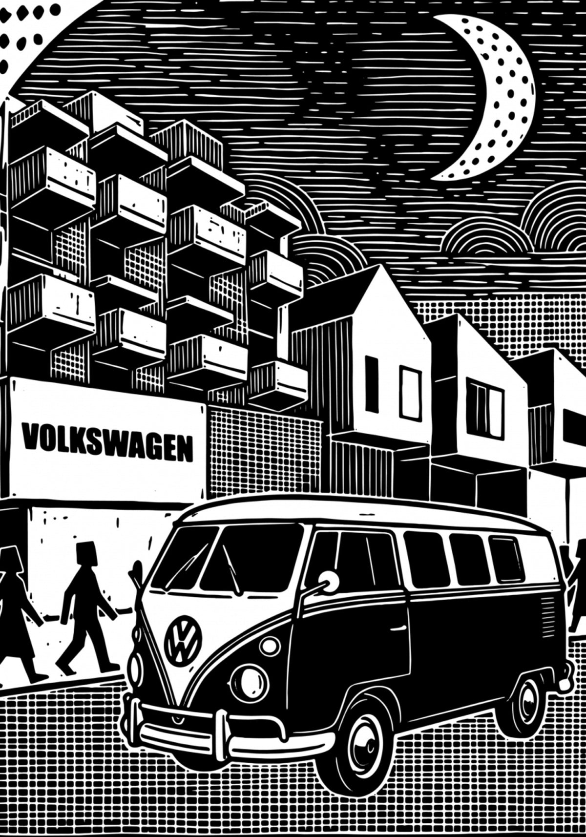 Vintage busje stadsnacht