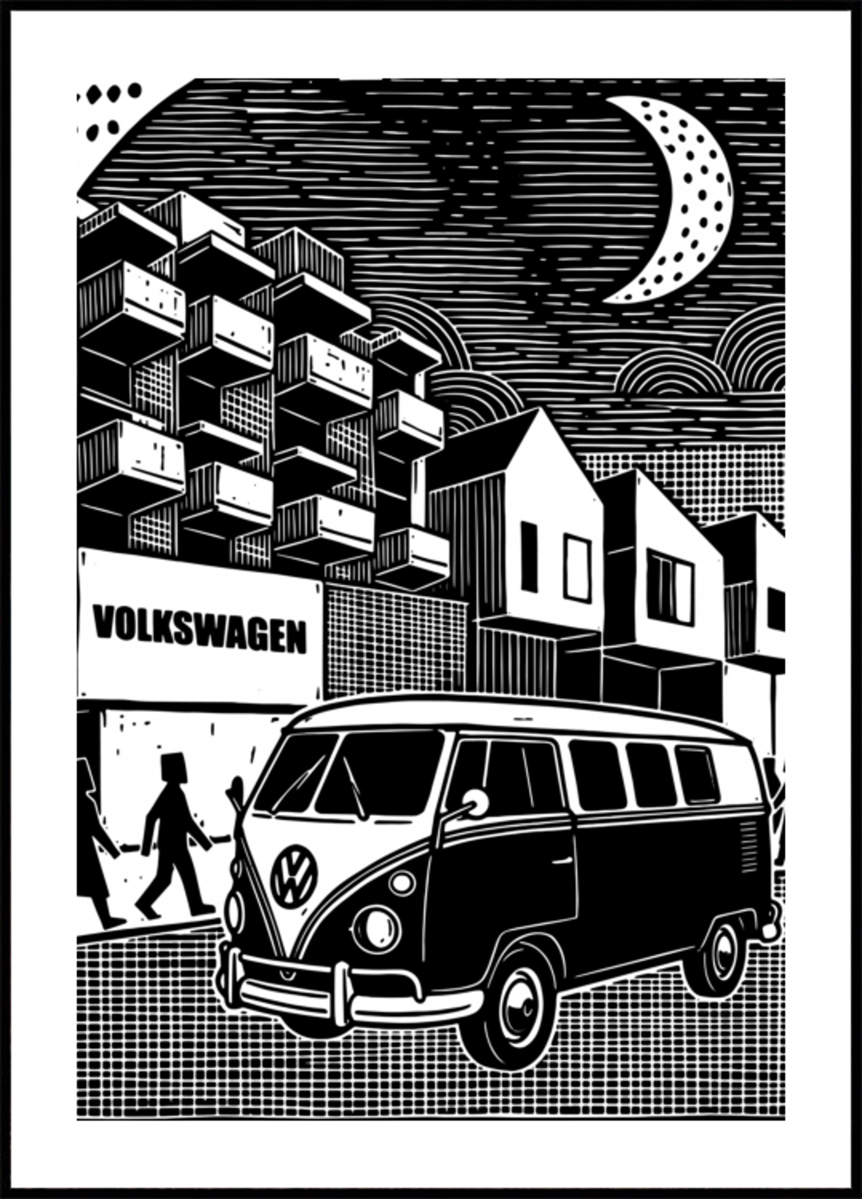 Vintage busje stadsnacht