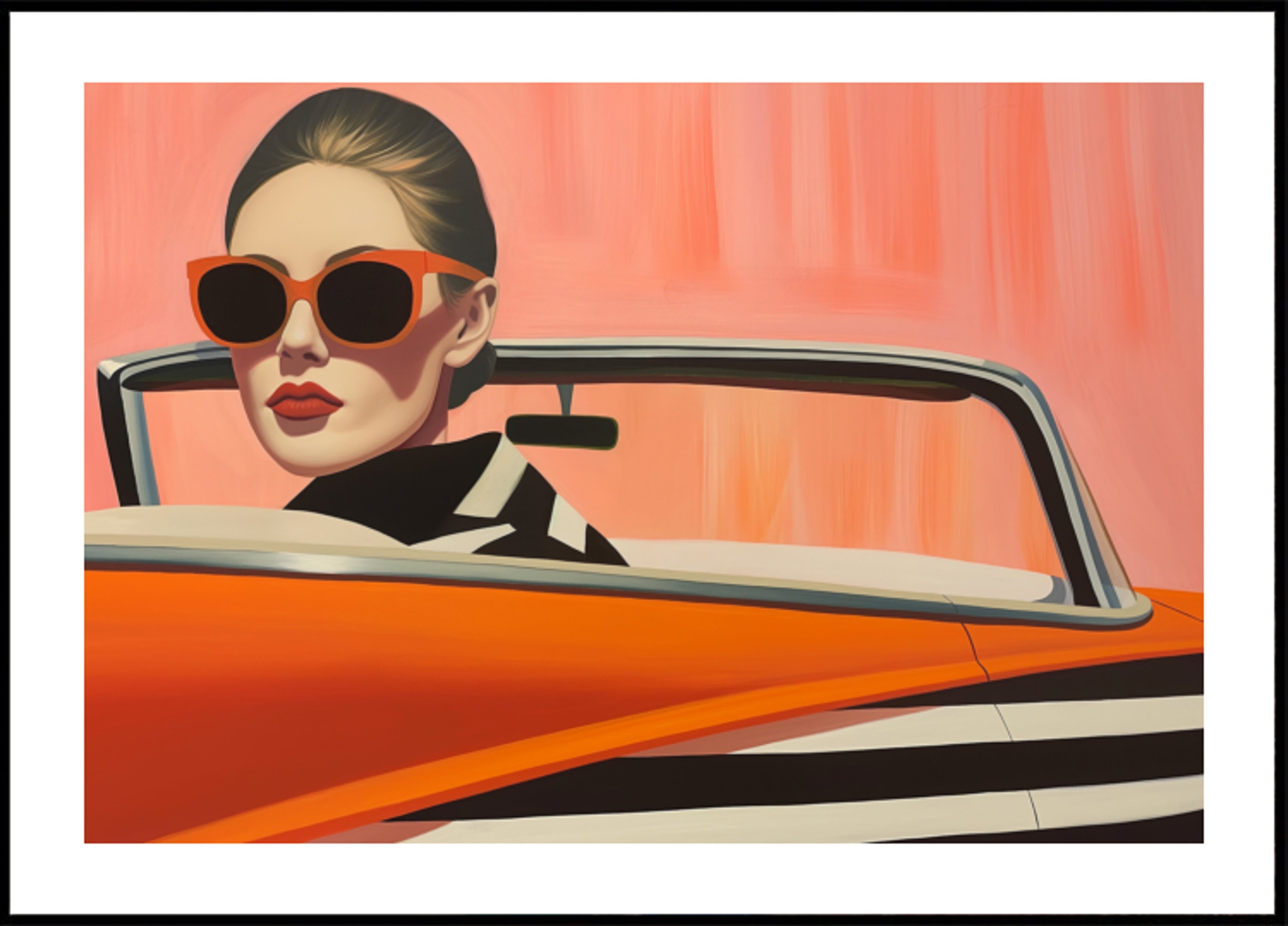 Stijlvolle vrouw oranje auto