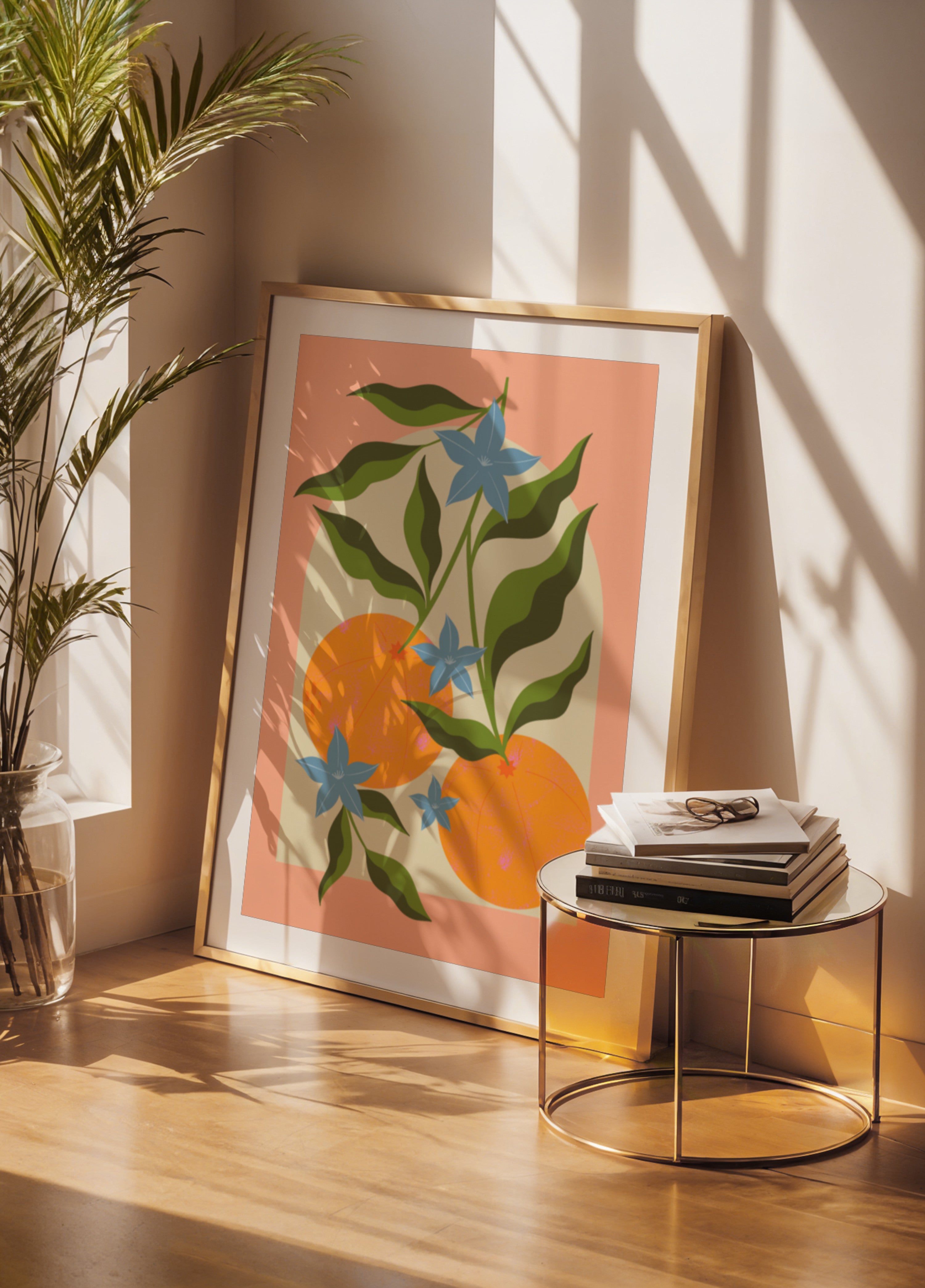 Oranje tak met bloemen