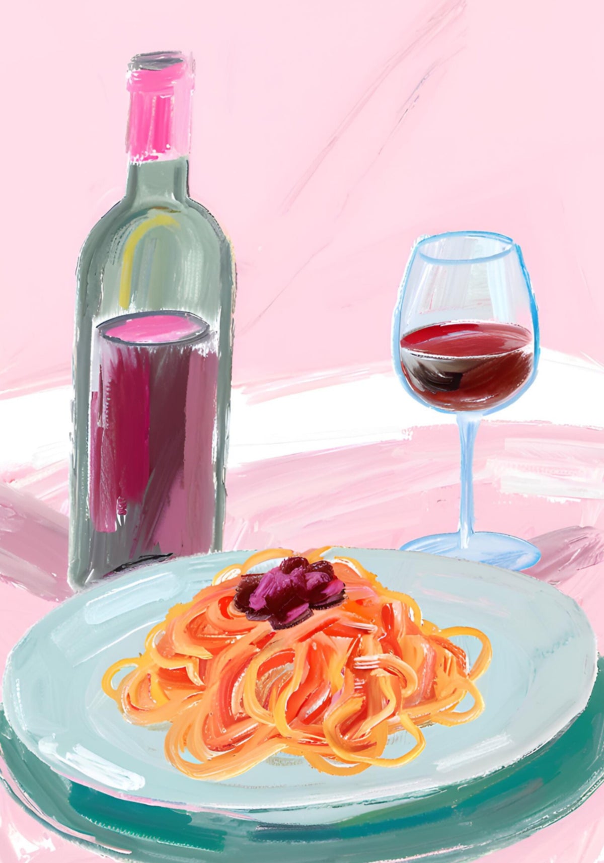 Spaghetti en rode wijn