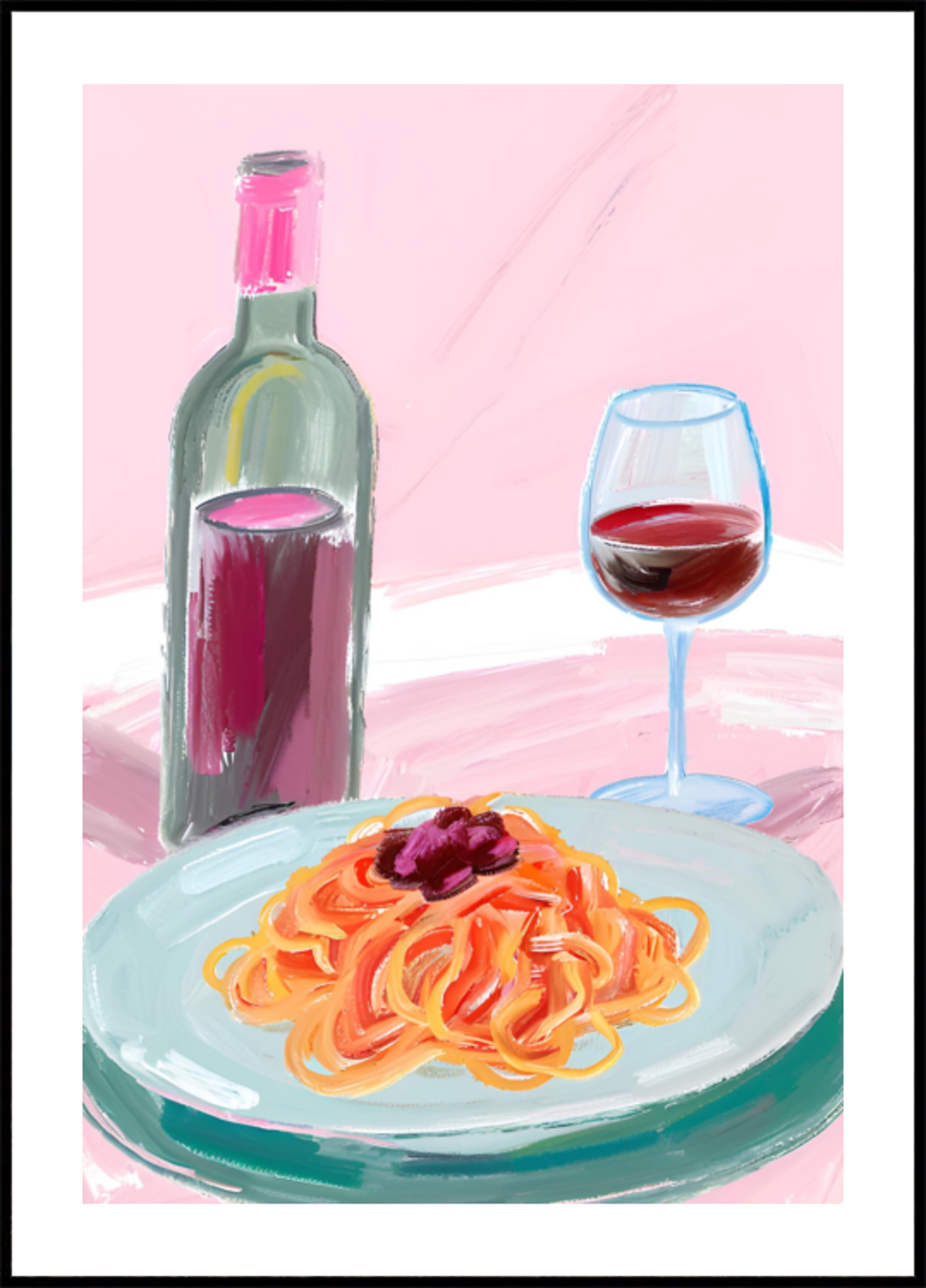 Spaghetti en rode wijn