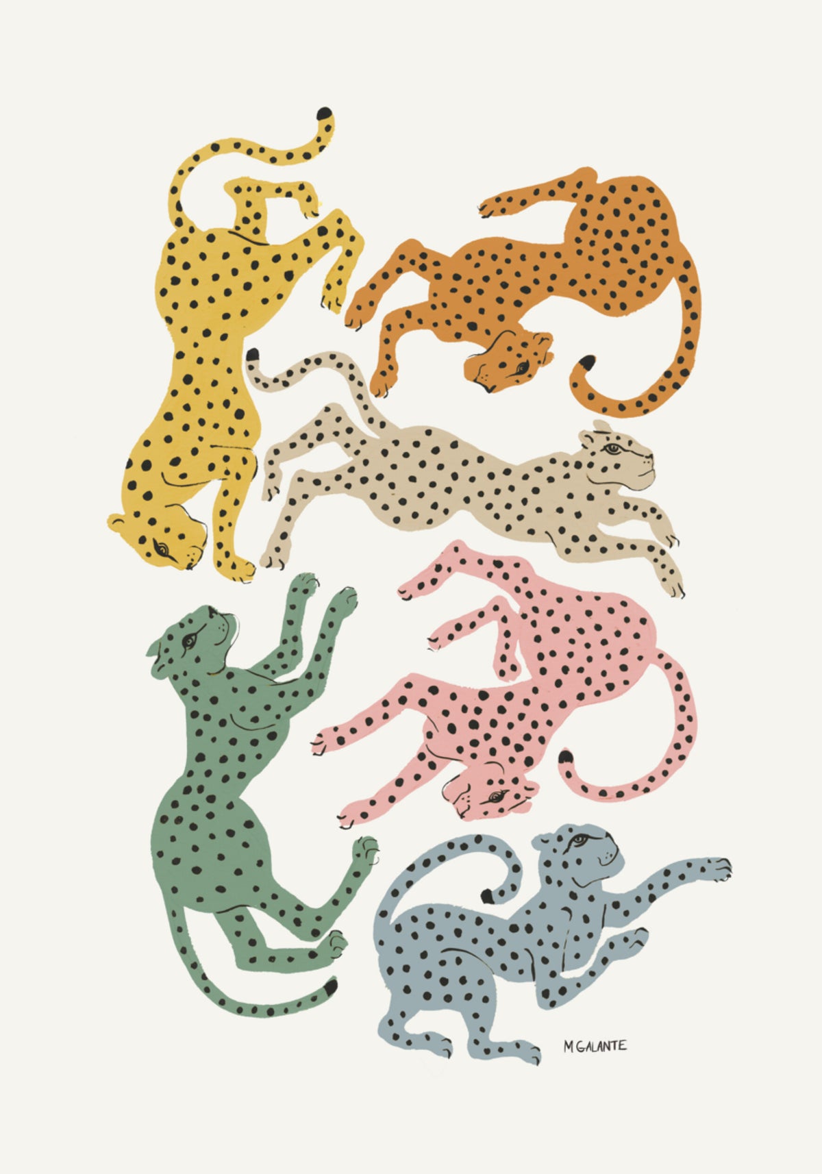 Kleurrijke dansende cheeta's