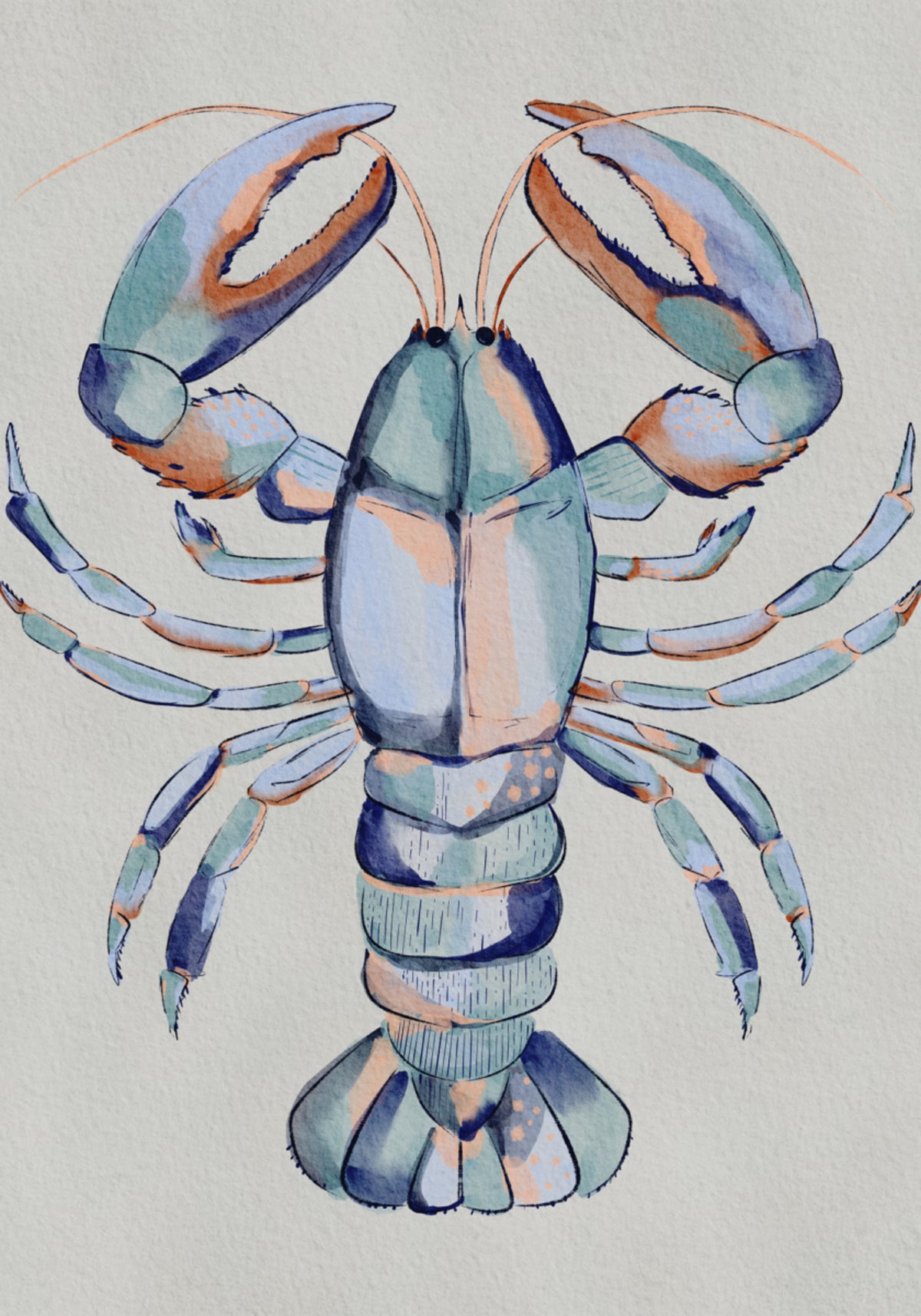Aquarel blauwe kreeft