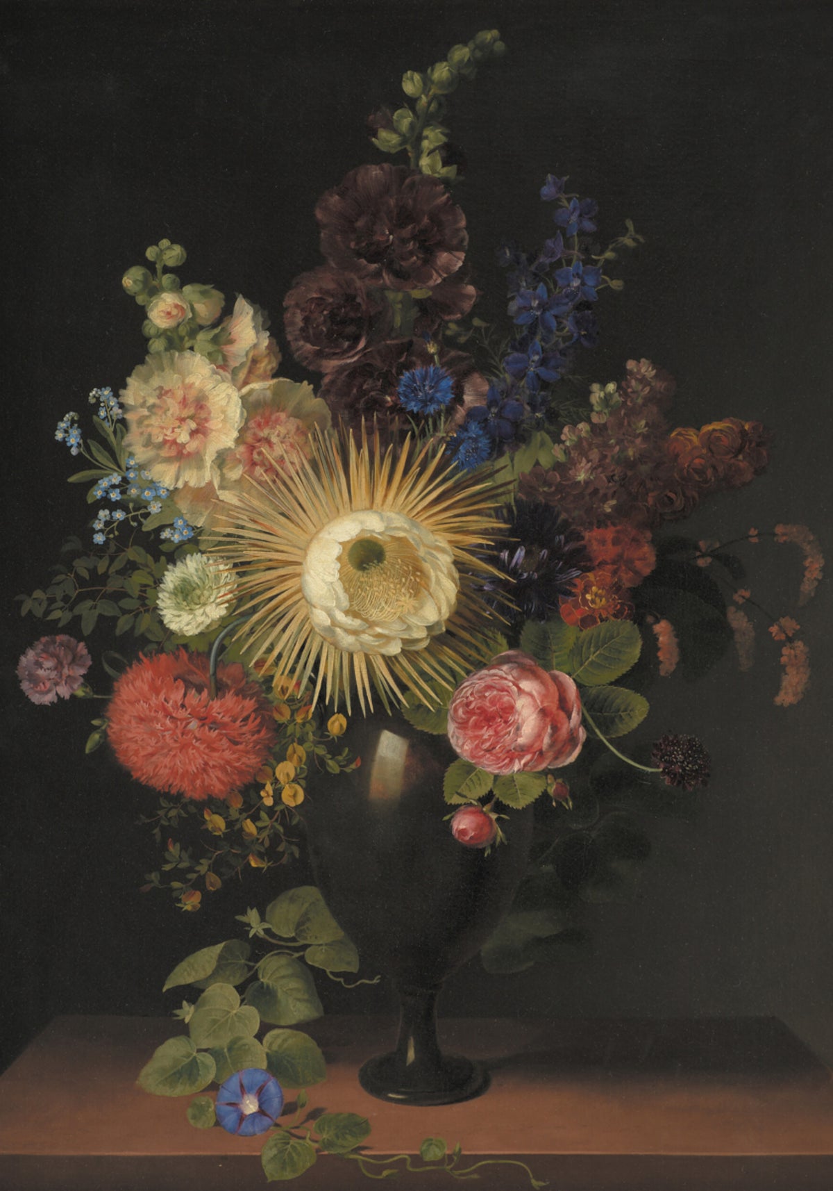 Een porfiervaas met cactus Grandiflora en andere bloemen door C.D. Fritzsch