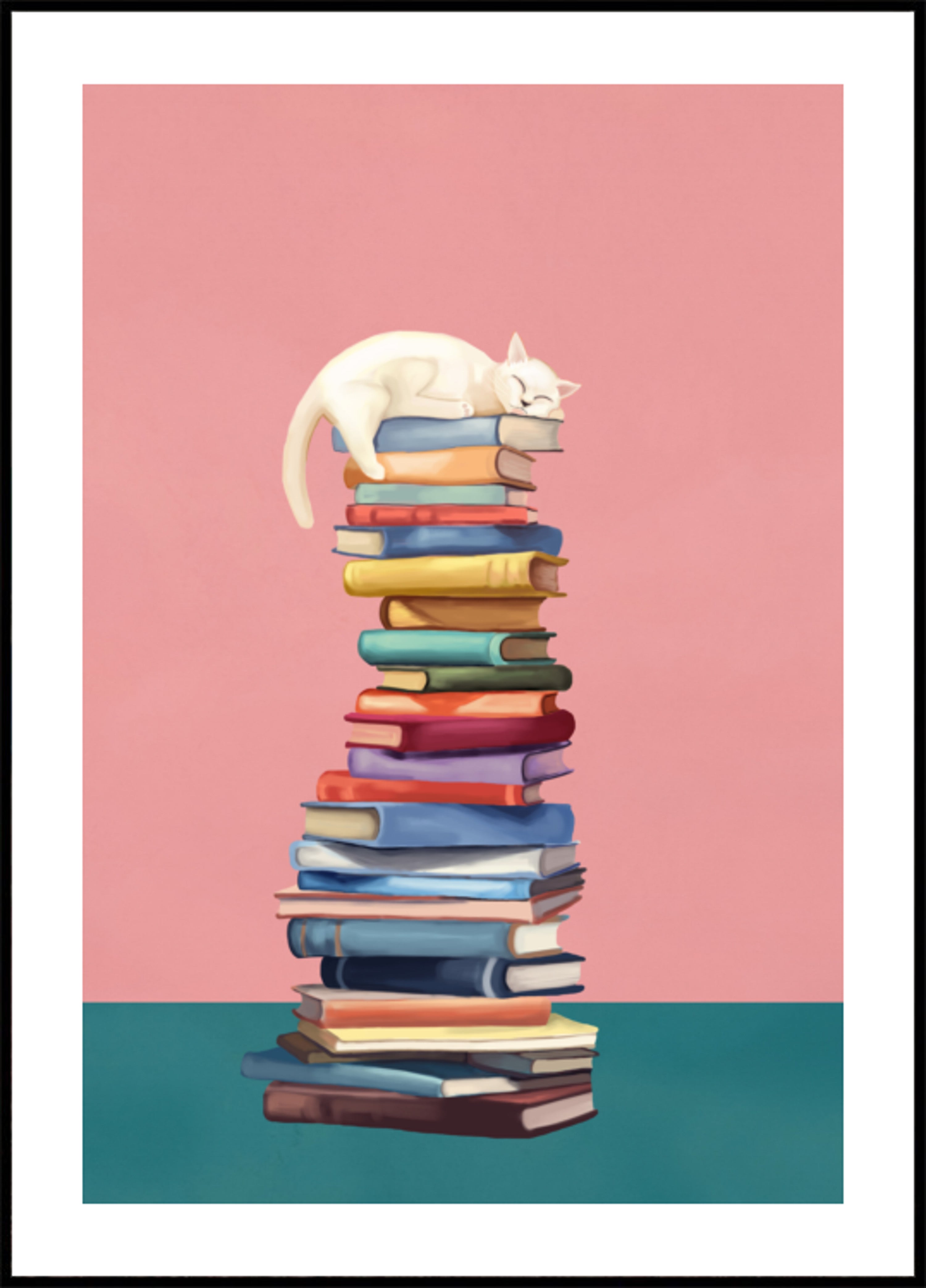 Gezellige kat op kleurrijke boeken