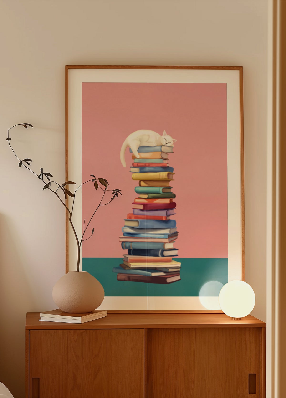 Gezellige kat op kleurrijke boeken