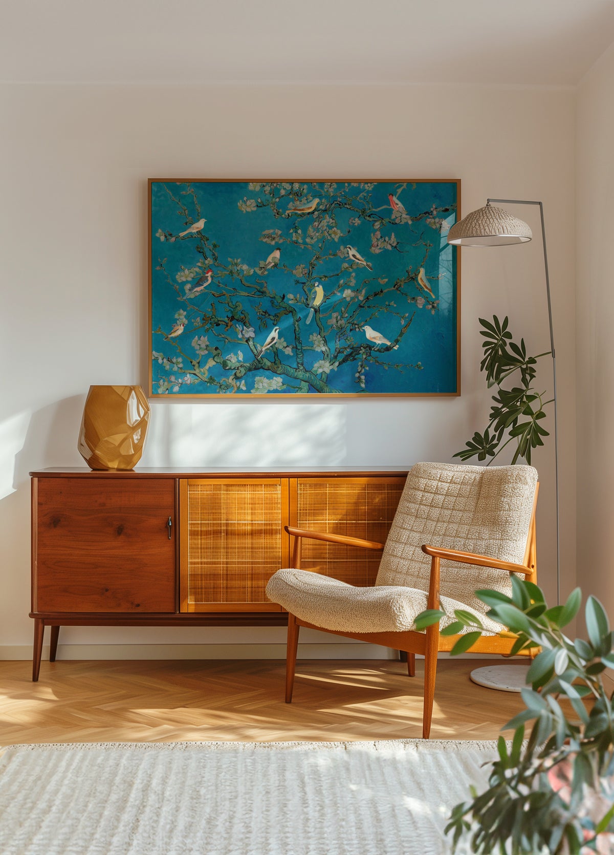 Vogels tussen bloesems